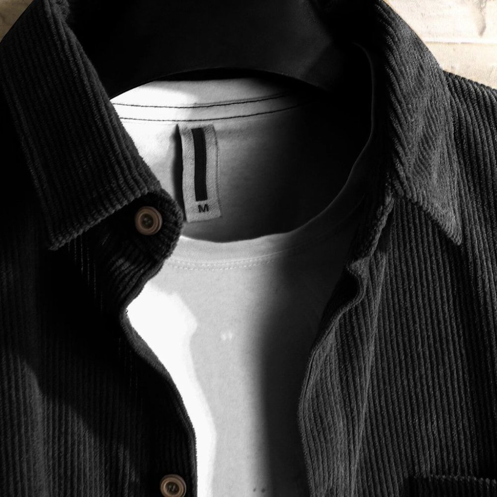 Casual Black Corduroy Men's Solid Shirt - Picture 5 of 9